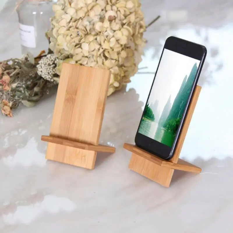 

Cheap price convenient and simple universal cell phone holder TOL85 bamboo wood lazy phone holder, Wood color