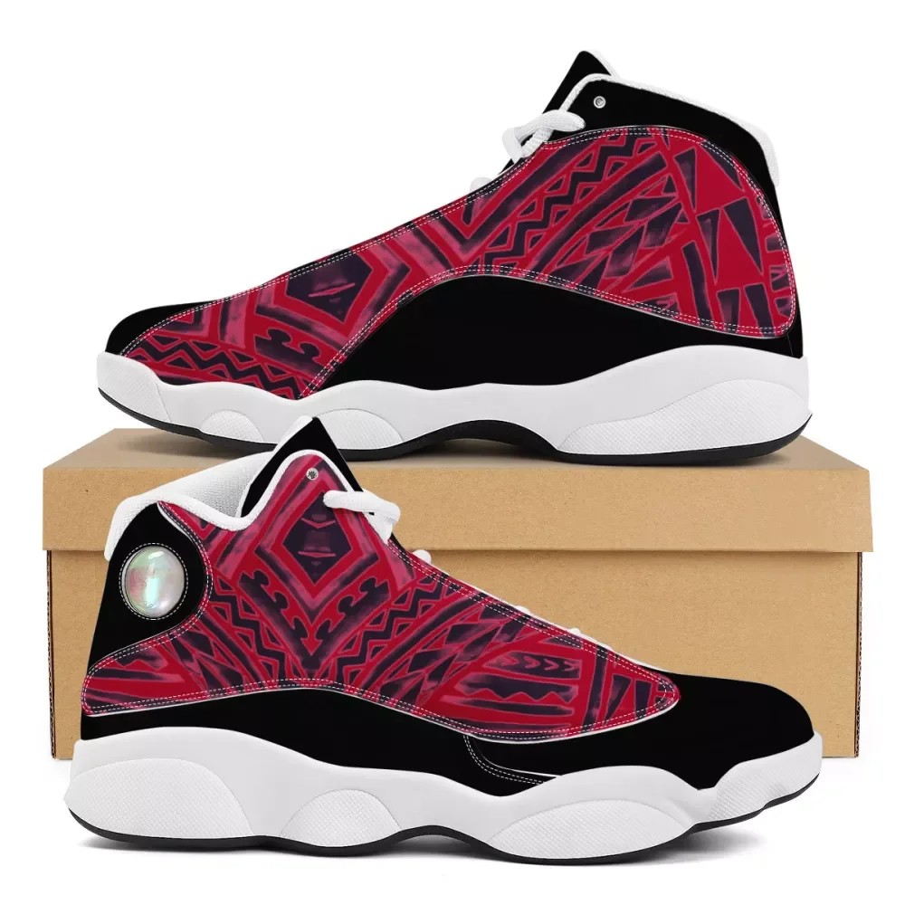 

Retro Style Red Black Polynesian Samoa Tribal Boy Running Shoes Custom Ball Sports Team Logo Men's Basketball Sports Shoes