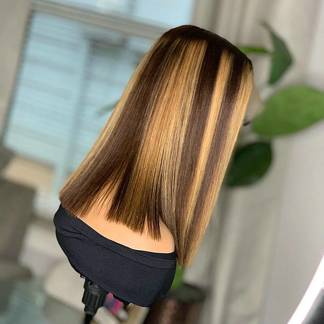 

Long Straight Highlights 13*4 Lace Front Wig For Women Middle Part Brown Mixed Blonde Lace Wigs Frontal