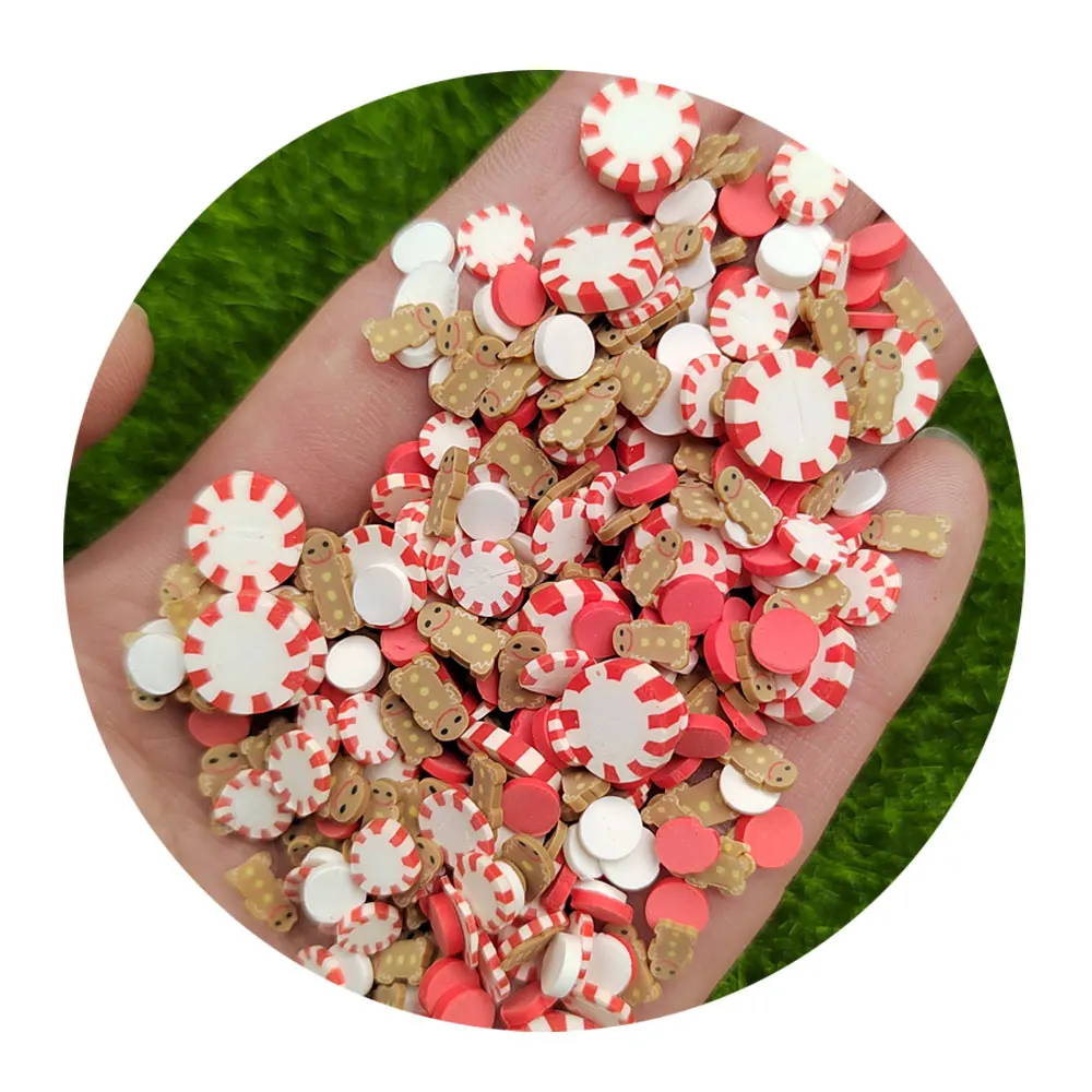 

Christmas Mints Gingerbread Men White Red Pinkcircles Polymer Clay Slices Nail Art Decoration Slime Filling