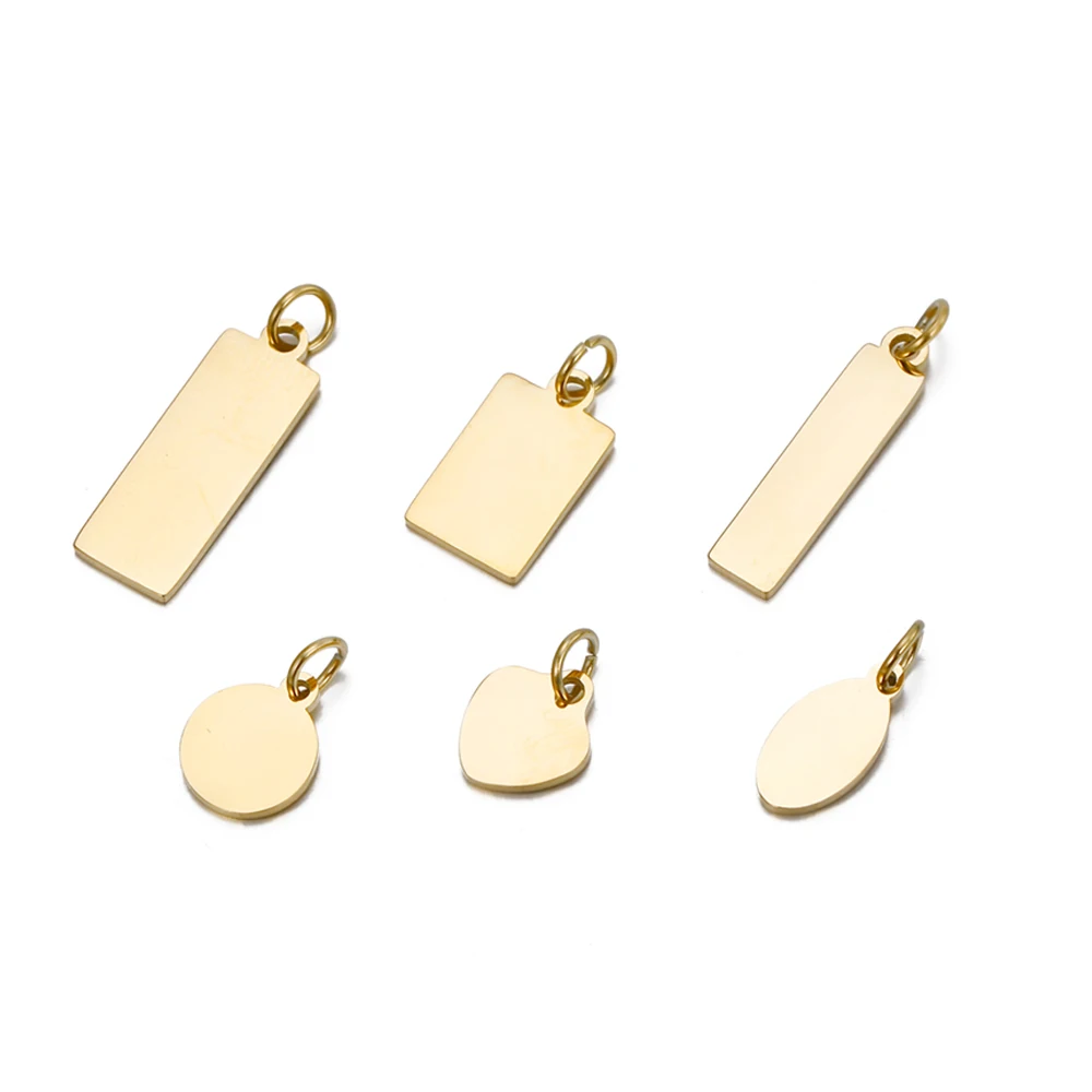 EManco Hot Selling Stainless Steel Blank Brand Tags Pendants Flat Round Oval Square Charms for DIY Jewelry