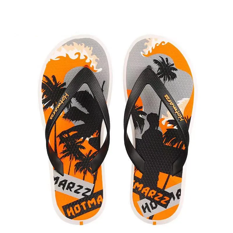 

Hotmarzz 2021 new pattern flip flops men summer beach sea shoes wear resistant antiskid outdoor ins sandals OEM custom slippers