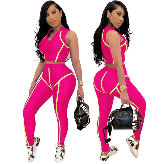 

2020 New Trendy Casual Sportswear Two Piece Set Pants And Top Women Tracksuit Workout Apparel