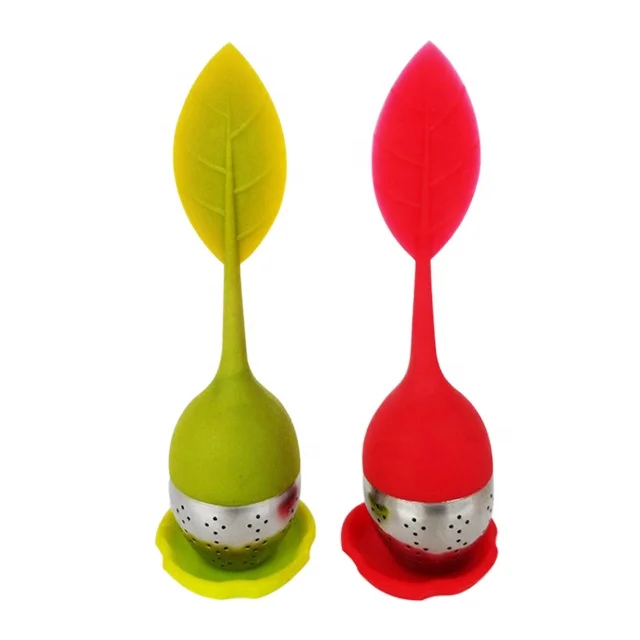 

Hot Selling Silicone Leaf Tea Infuser Stainless Steel Loose Leaf Tea Leak, Any pantone color