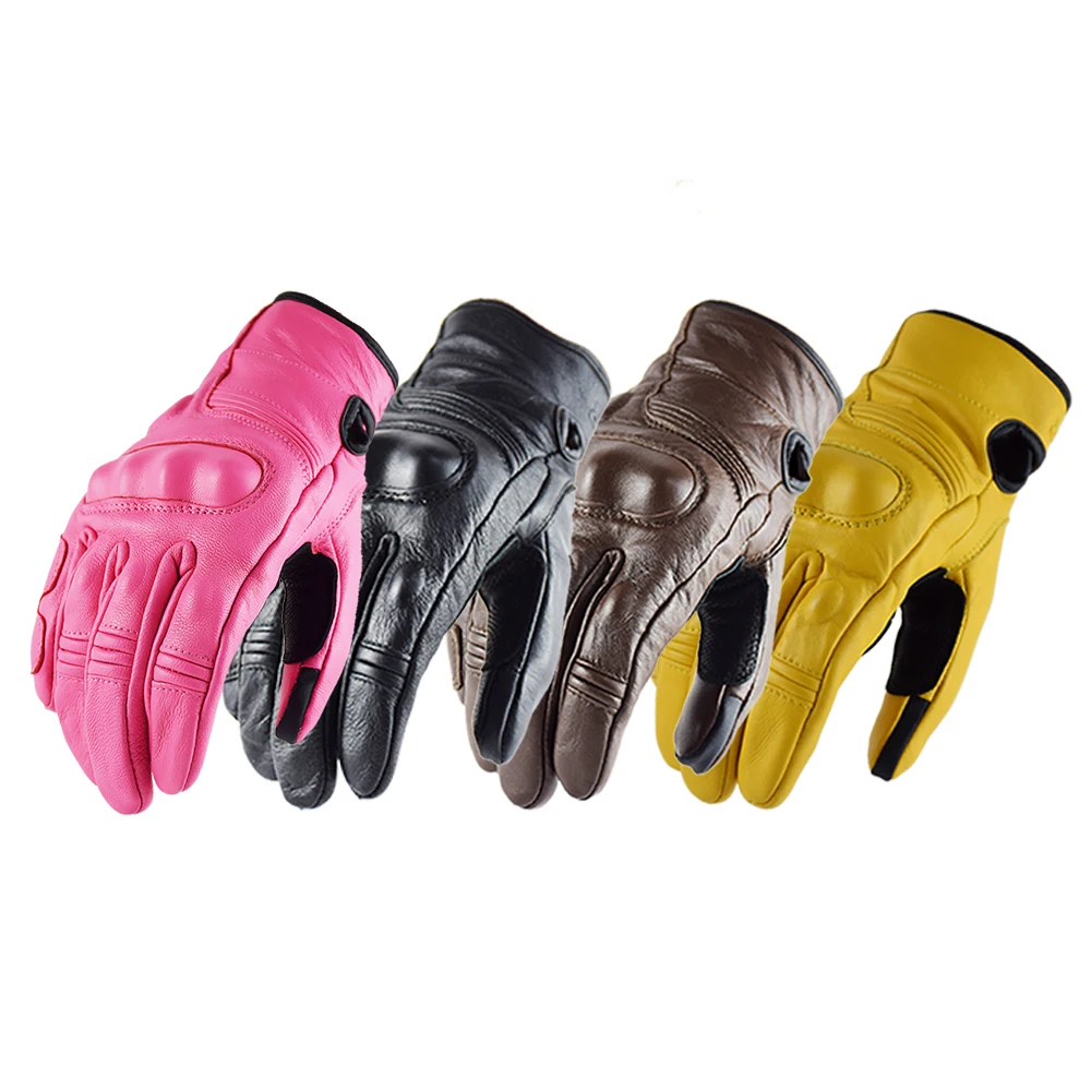Touch Screen Real Leather Motorcycle Breathable Gym Skidproof Hard Knuckle Full Finger Gloves Protective Outdoor Sports