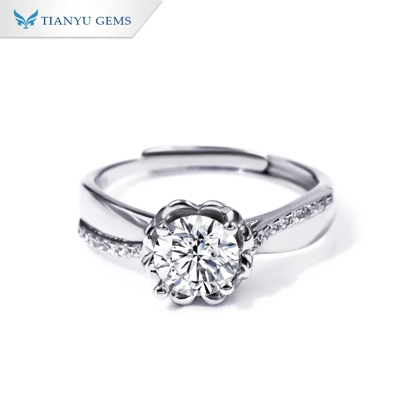 

Tianyu jewelry S925 sterling silver 18k white gold plated 1ct moissanite women anniversary adjustable rings