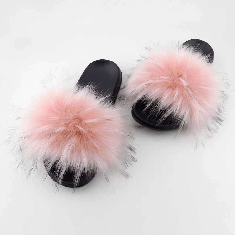

summer fashion women raccoon fur fluffy slipper, Show as pictures