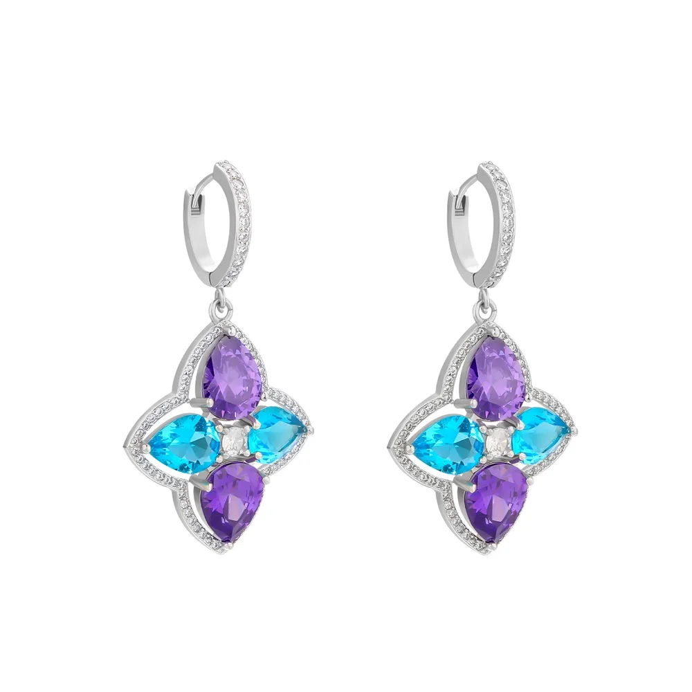 

KRKC Trendy Jewelry 5A Cubic Zirconia White Gold Gemstone Drop Dangle Earrings for Women