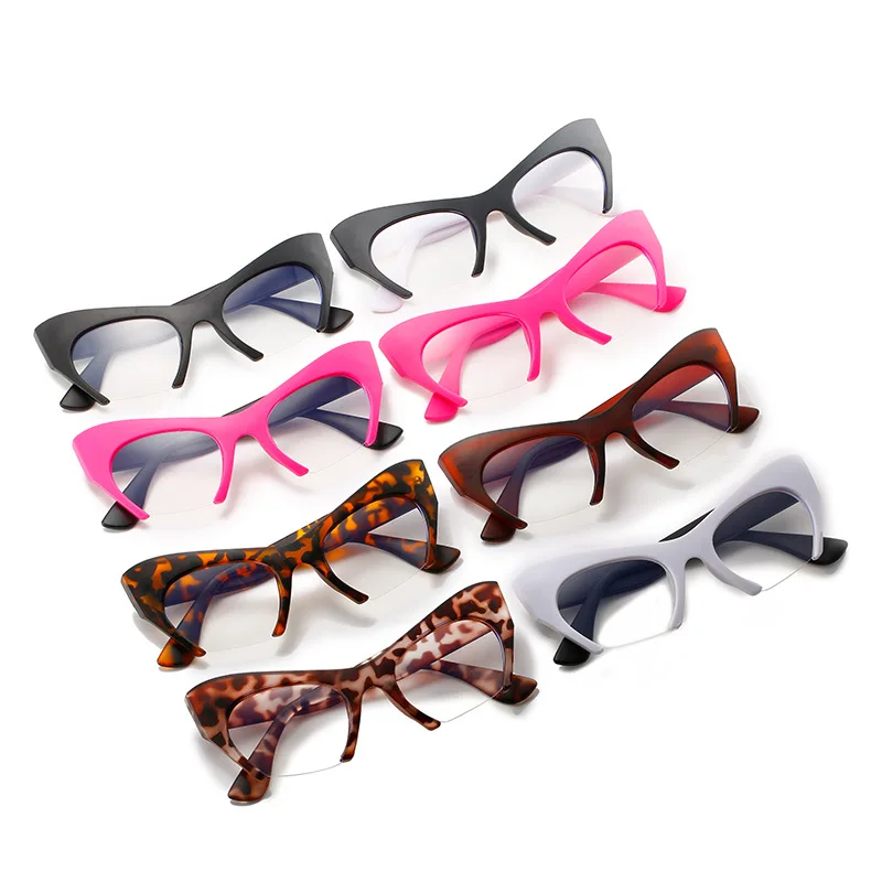 

Vintage Oversized Half Frame Anti-blue Light Eyeglasses For Women New Unique Leopard Print Cat Eye Computer Myopia Glasses