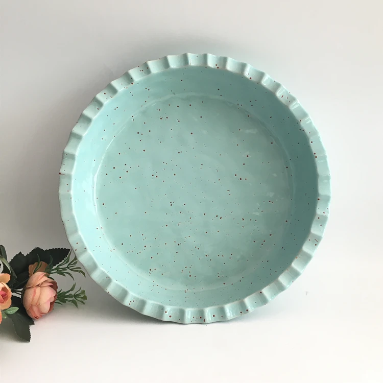 light green bakeware non stick deep crinkle round large ceramic pie dish for bakery.jpg