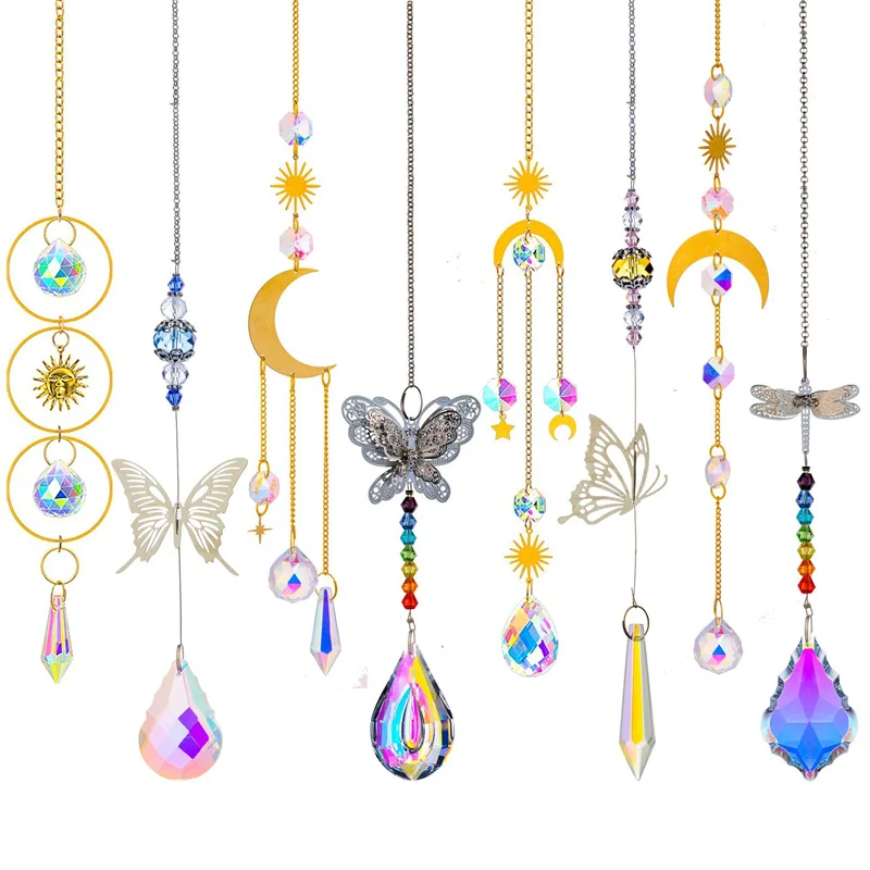 

8pcs/set Window Decorations Summer Sun Catchers Kids Craft Room Decor Shiny Colorful Moon Butterfly Crystal Suncatcher