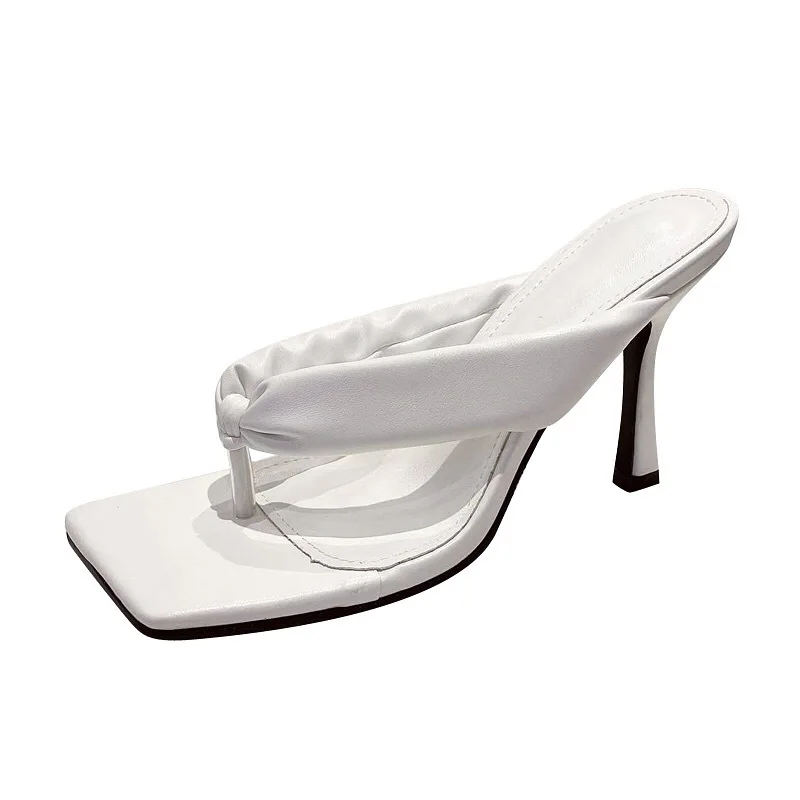 

2022 New Arrival Fashion And Simple Ladies Summer Slippers Candy Color Square Toe Stiletto Women Flip-Flop Slippers