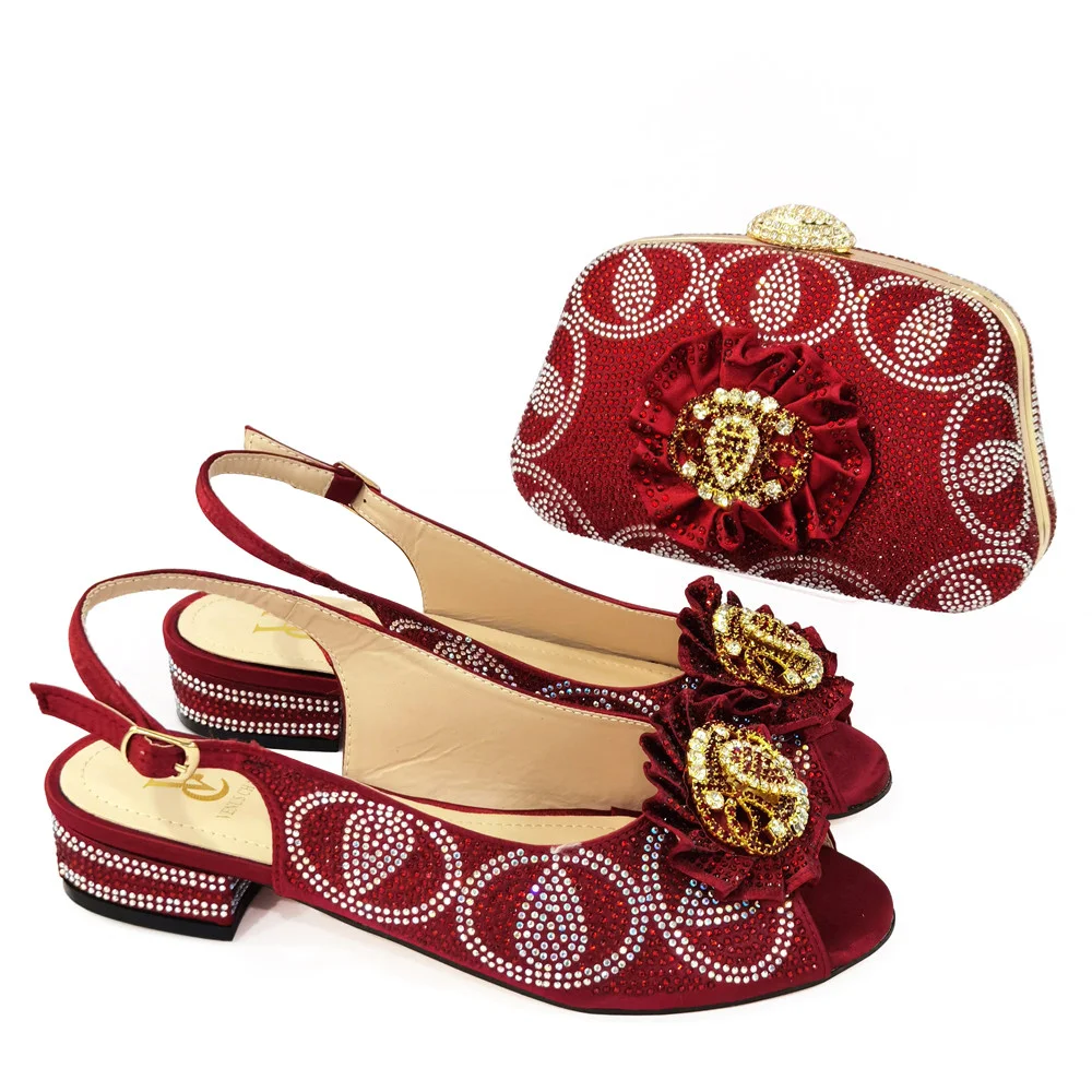 

Beautifical 2021 women low heel sandal stones bags ladies fashion shoes set CR125