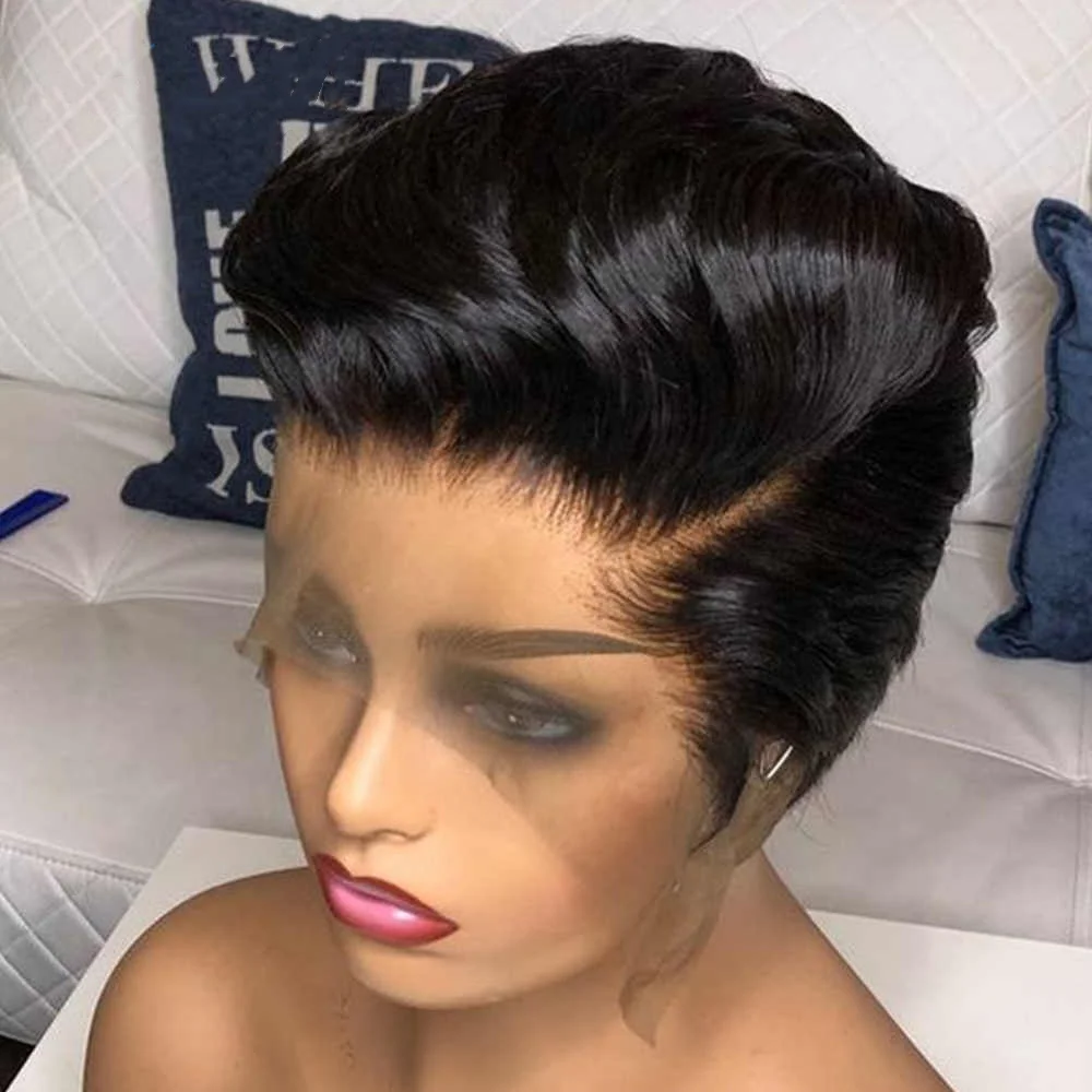 

Daily Wearing Short Pixie Cut Human Hair Wigs Virgin Brazilian Cuticle Aligned Lace Front Wig For Woman