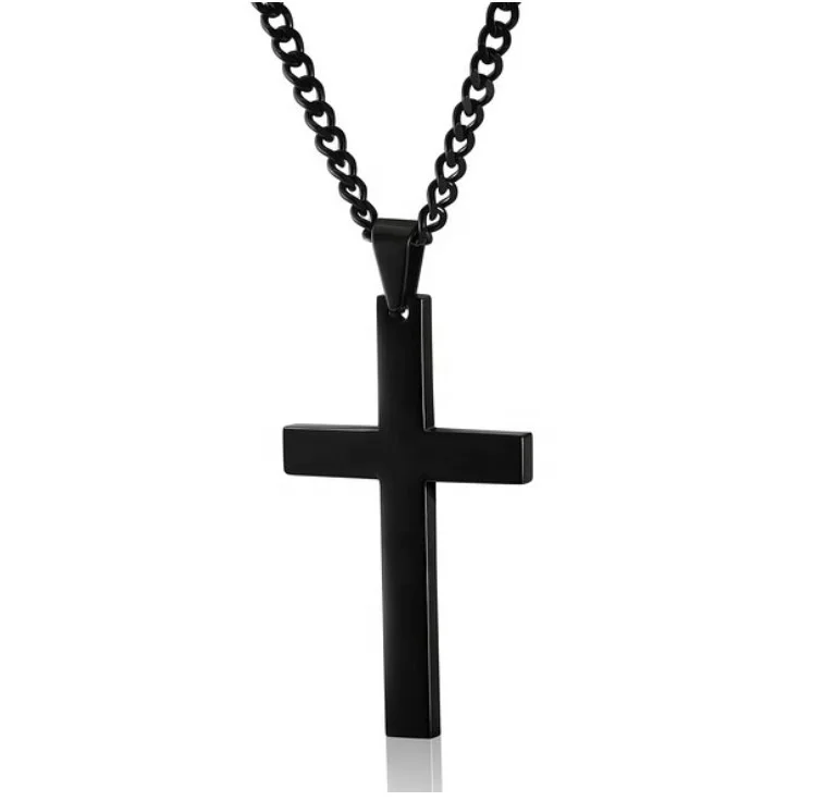 

Titanium Steel Simple Single Cross Pendant Necklaces for Women Men Jewelry Statement Necklace, Picture shows