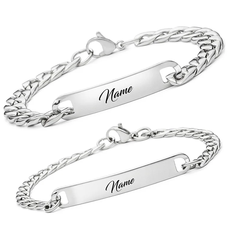 

2020 fashion jewelry stainless steel cuban link chain ID plate couple bracelet for women men jewelry