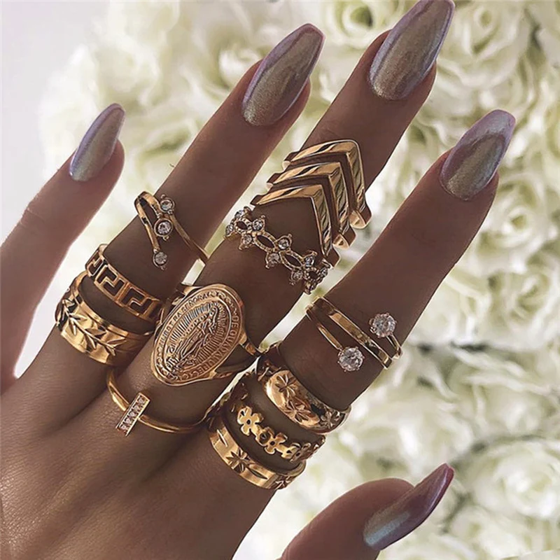 

13 pc/set Gold Color Midi Finger Rings Set for Women Vintage Boho Knuckle Party Rhinestone Rings Punk Jewelry Gift for Girl