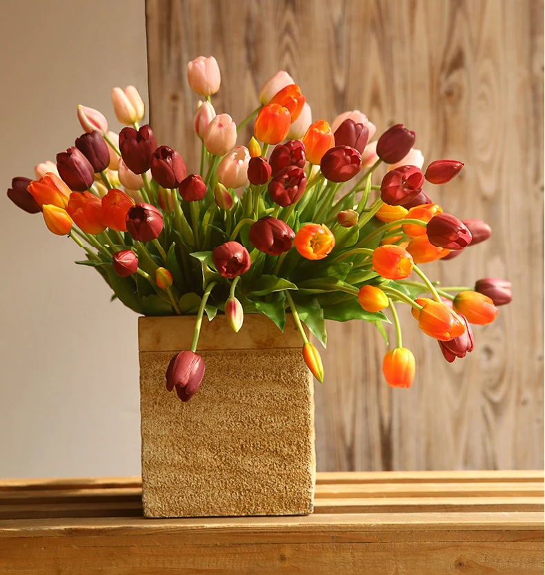 

C-T006 Wholesale faux artificial 5 heads real touch tulips flower bouquet for wedding home party decoration