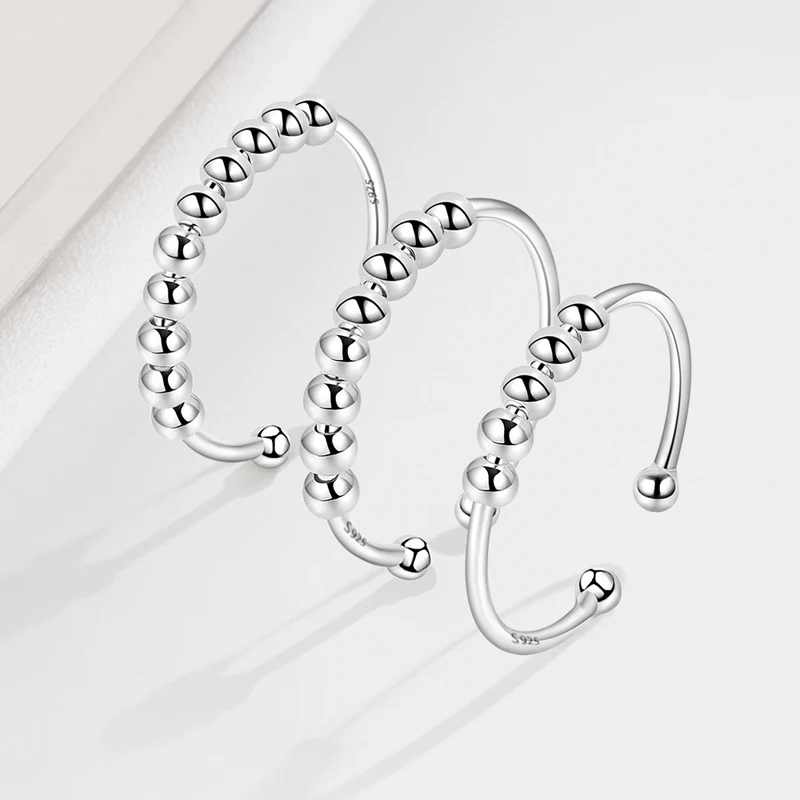 Rotate 925 Sterling Sliver Fidget Interchangeable 5pcs/8pcs/10pcs Beads Ring Wholesale Relief Anxiety Women Spin Ring