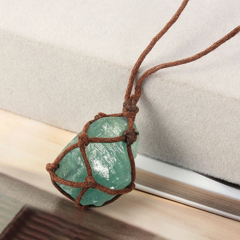 

Fashion Turquoise fluorite natural stone pendant necklace wax rope long chain necklace for men woman necklace, Picture