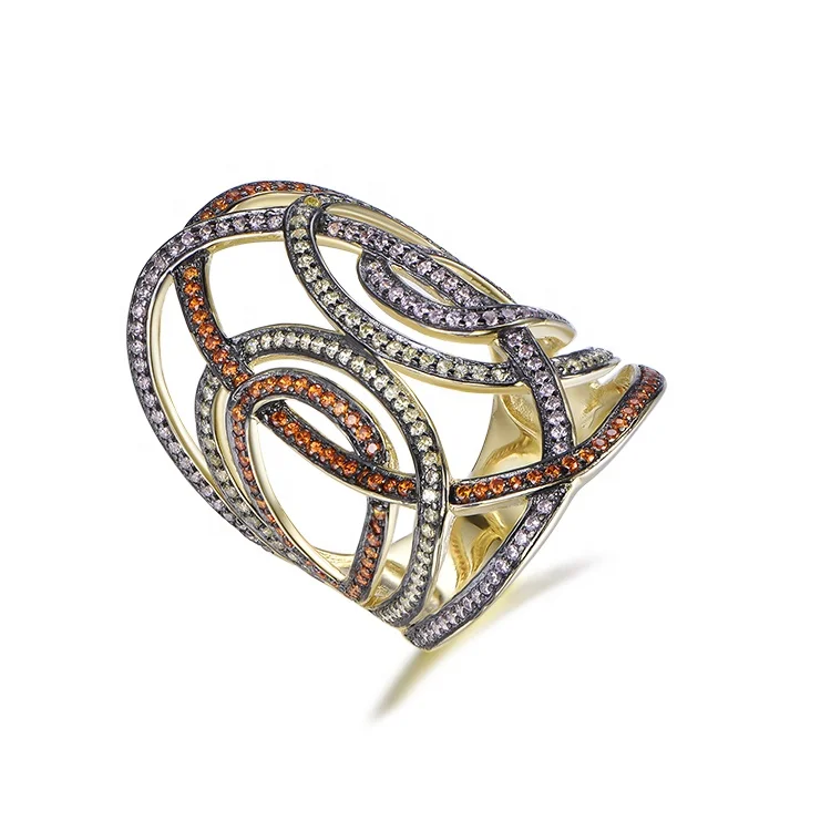 

Luxury Personalized Custom Unisex Zircon Crystal Nets Shape Silver Ring