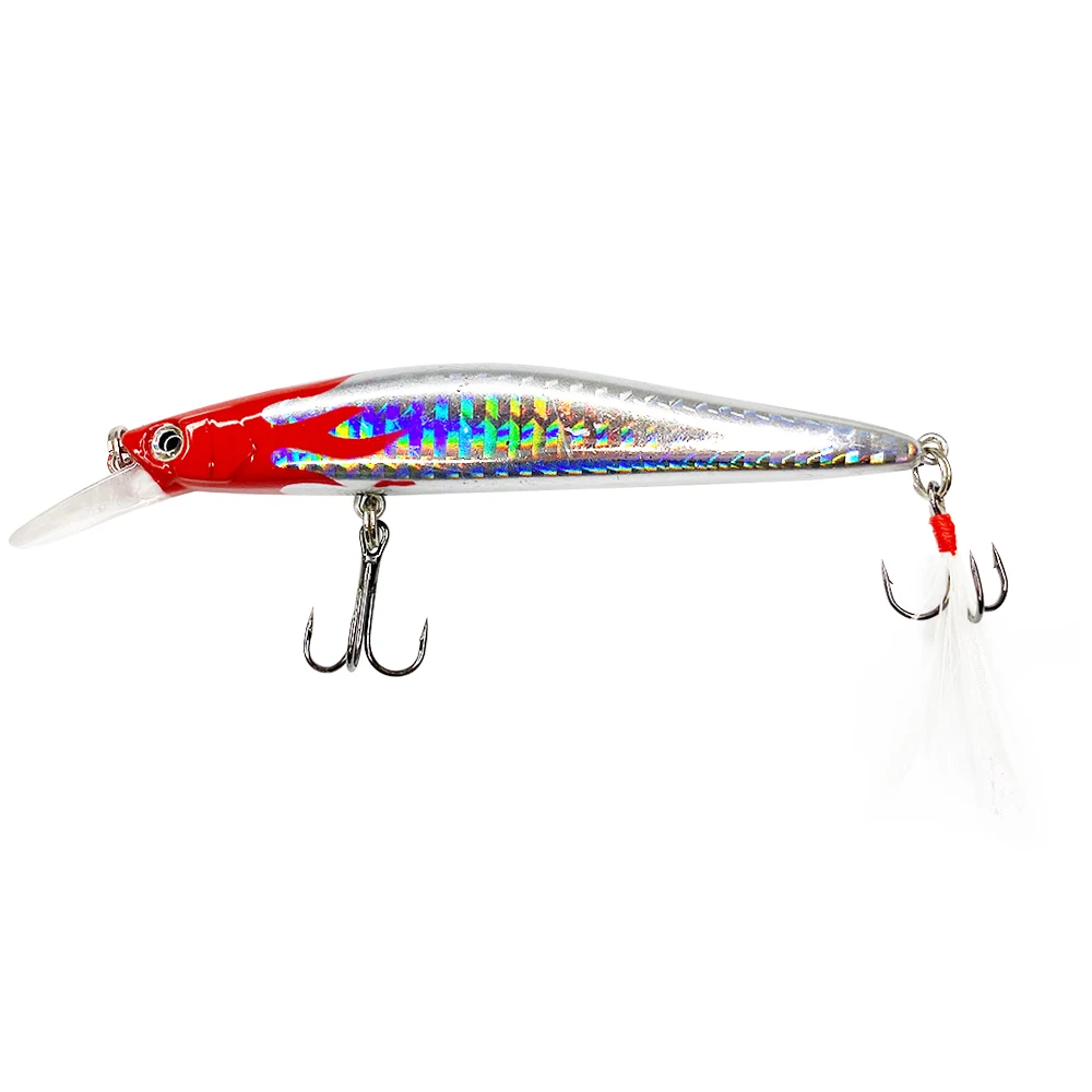 

Newbility 12cm far casting hard fishing lure minnow with high carbon steel feather treble hooks, 2colors available