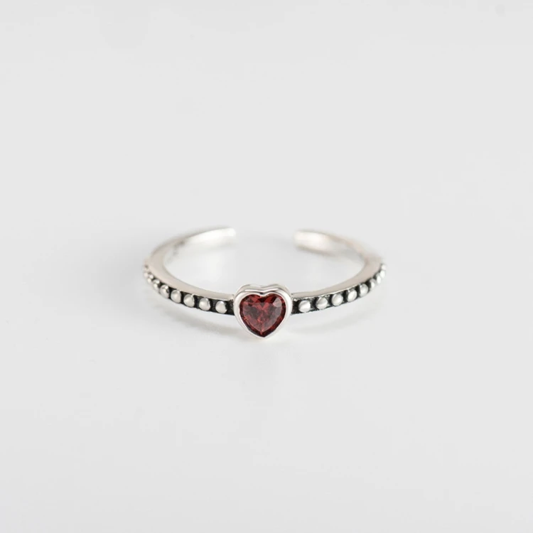 Wholesale design crystal heart gemstone 925 sterling silver antique ring