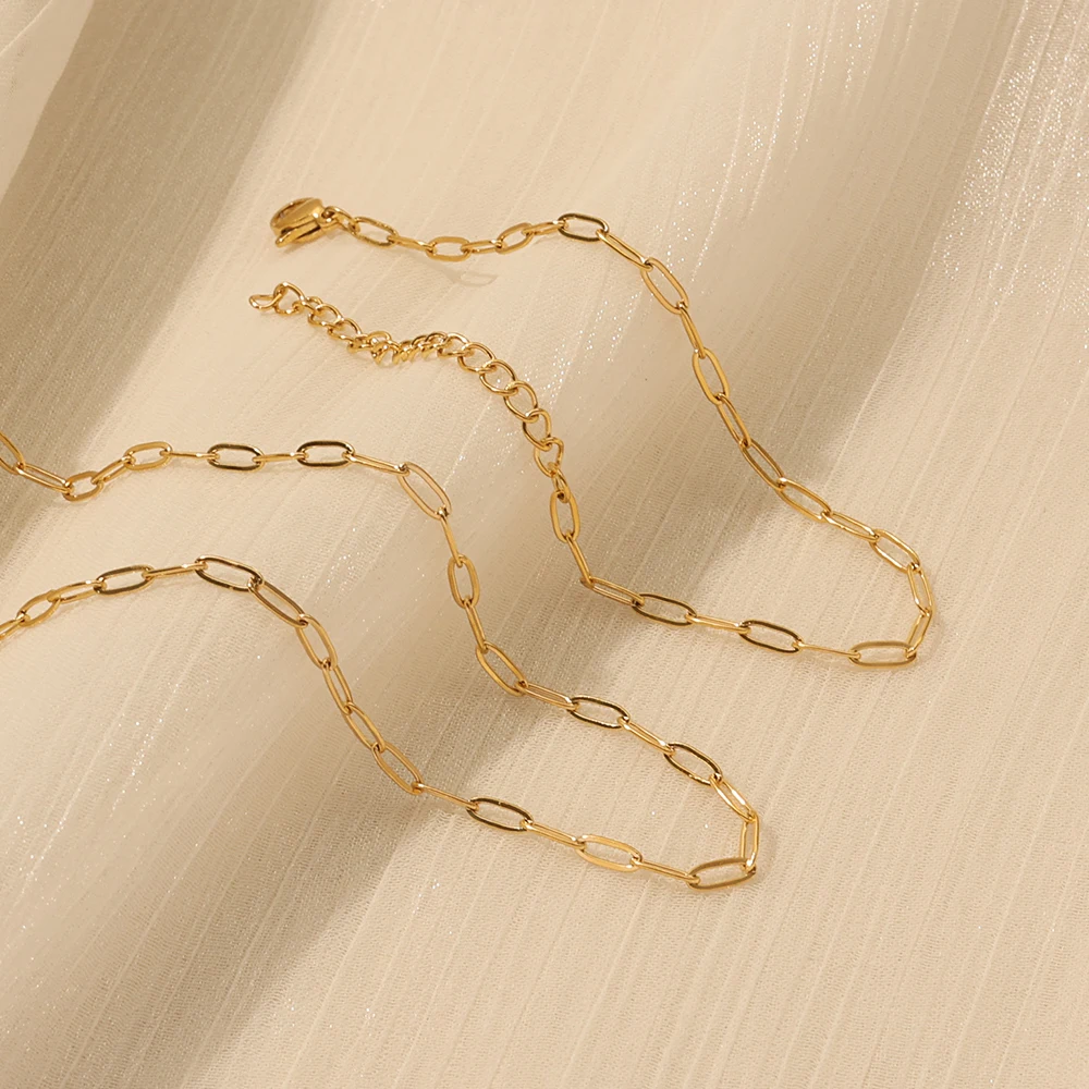 

Basic Chain Stainless Steel Paperclip Chain Set Jewelry 18K Gold Plated Stackable Dainty Paperclip Chain Bracelet and Necklace