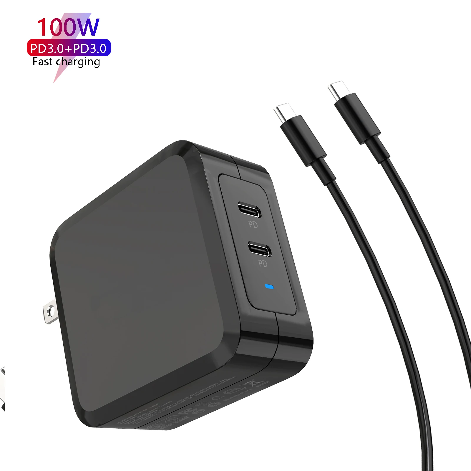 

JMTO US UK PD 100W 2C Gallium Nitride GaN Fast Charging 100 watt 2 Ports wall Chargers for Macbook Laptop Adapter Charge
