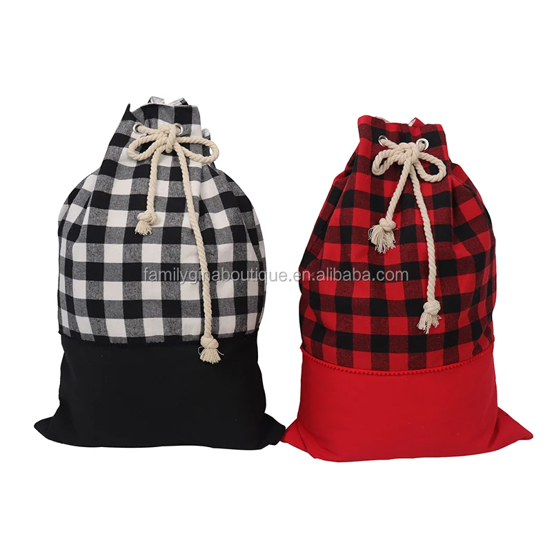 

Wholesale Hot Sale Christmas Gift Personalized Plaid Santa Sacks, As pic show