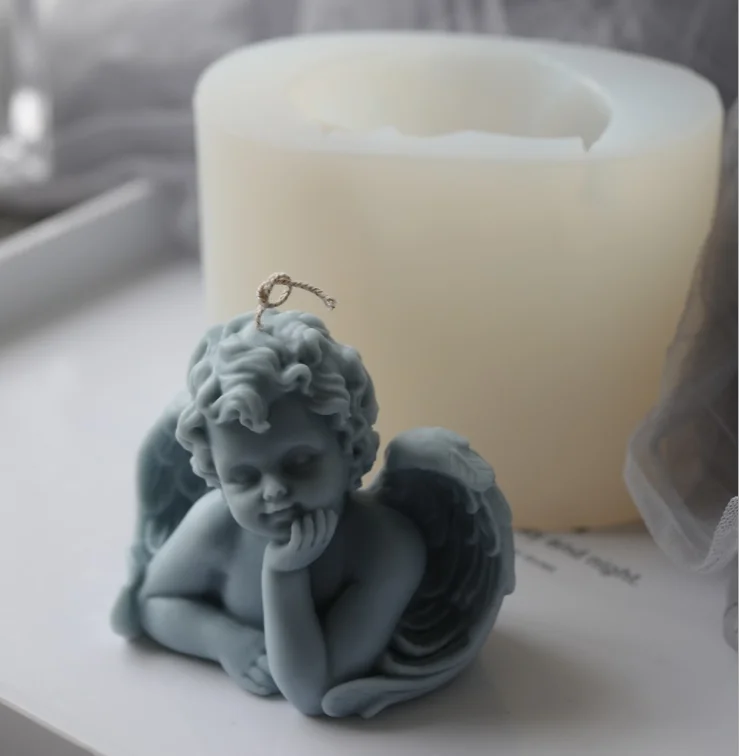 

Large Angel Silicone Mold 3D Three-dimensional Cheek Supporting Angel Handmade Resin Candle Mold Plaster Decoration Tool