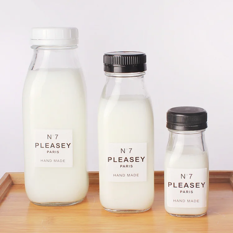 

Wholesale square glass milk bottle 100ml 300ml 500ml 1000ml glass bottle for milk with Plastic lid