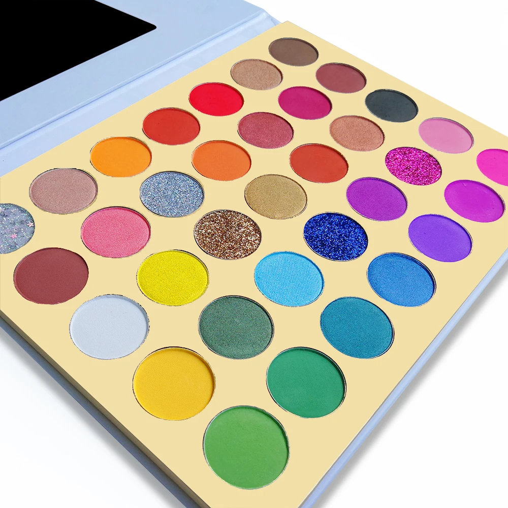 

High Pigmented Cosmetics vegan and cruelty free eye shadow Pallet Glitter private label Custom Makeup Eyeshadow Palette, 35 colors