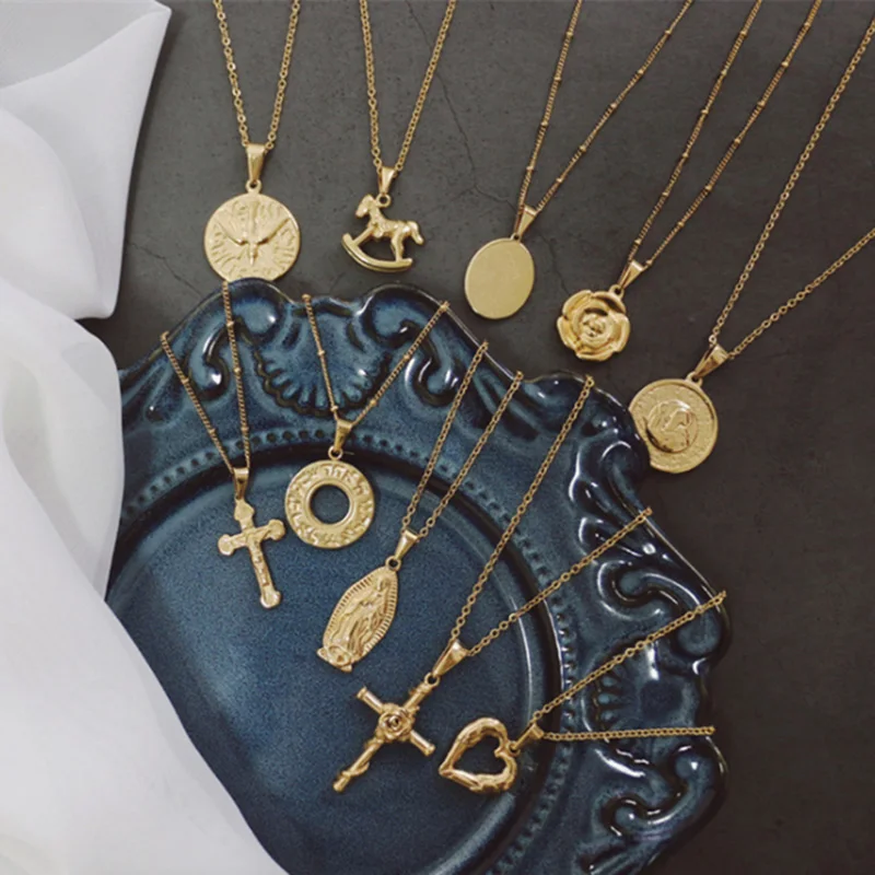 

Gold Cross heart Flower pendant Fashion Jewelry silver Necklace Special Design Stainless steel Chain Necklaces