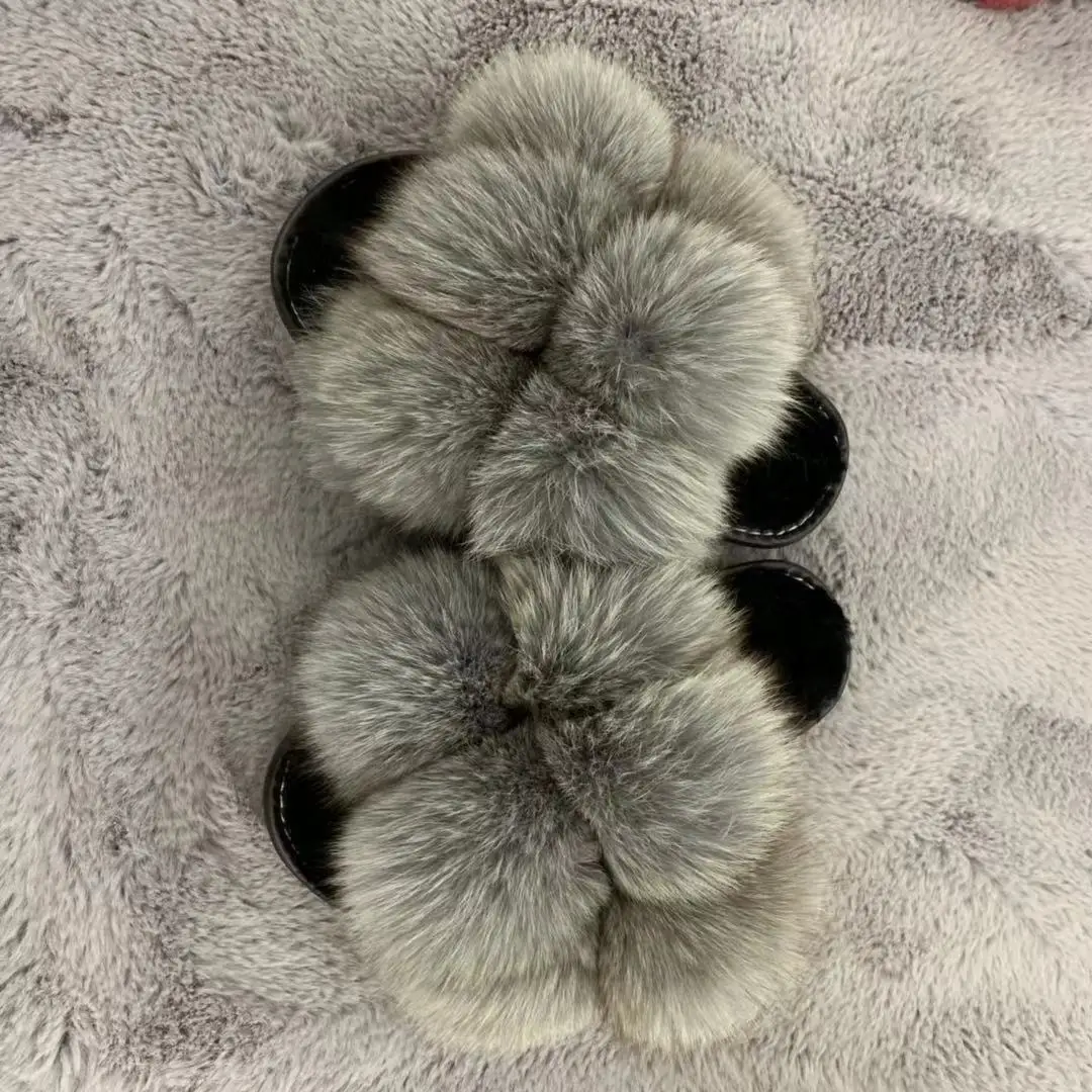 

Manufacture fur silppers good quality fur slippers slides black fur slides for women, Customized color