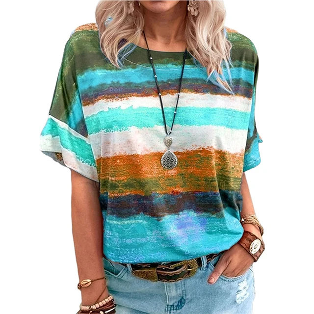 

Fashion Ladies Crew Neck Tee Shirt Tie Dye T Shirts Cotton Custom Short Sleeve Tops Women -PT