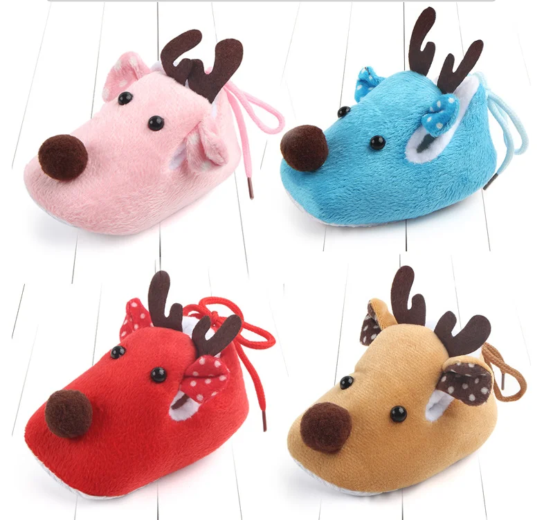 

Christmas Newborn Infant Baby Xmas Deer Crib Shoes, Warm Soft Sole Anti-Slip Cotton Shoes Santa Gift