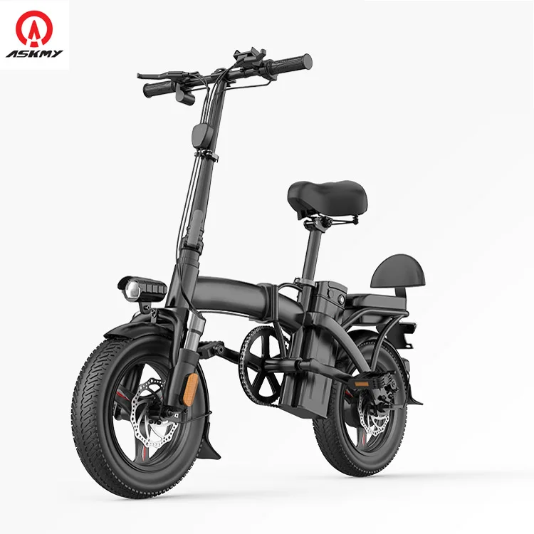 

ASKMY Wholesale Fast Folding Electric Bicycle 14 Inch 48V 350W with USB Charging Stand Adult Bicycle Cycle For Man Electric Bike