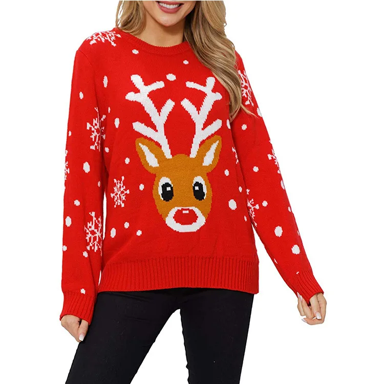

Hot ugly christmas sweater women Santa Claus Xmas ELK Printing Long Sleeve O-neck Christmas Knitting Pullover Knitwear, Customized color
