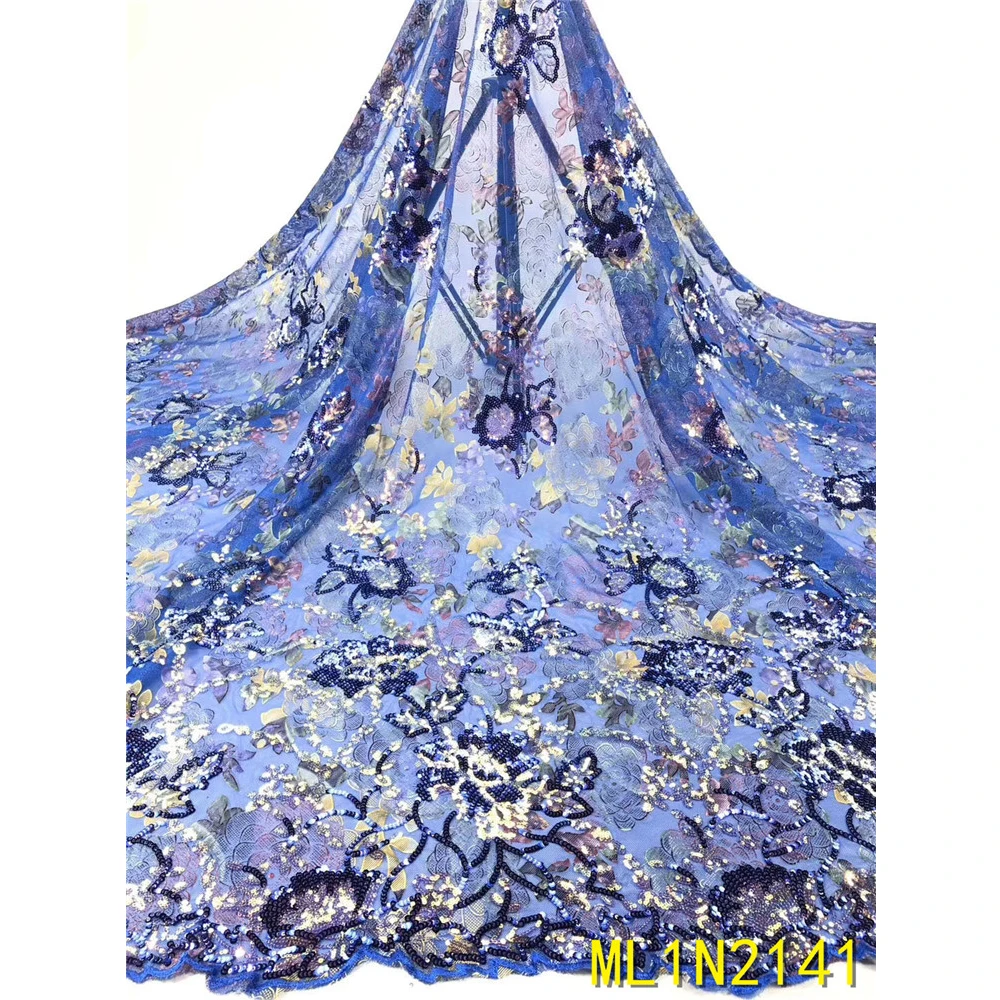 

Beautifical 2020 wholesale sequins lace embroidered french lace 5yards tulle lace fabric ML1N2141, Can be customized