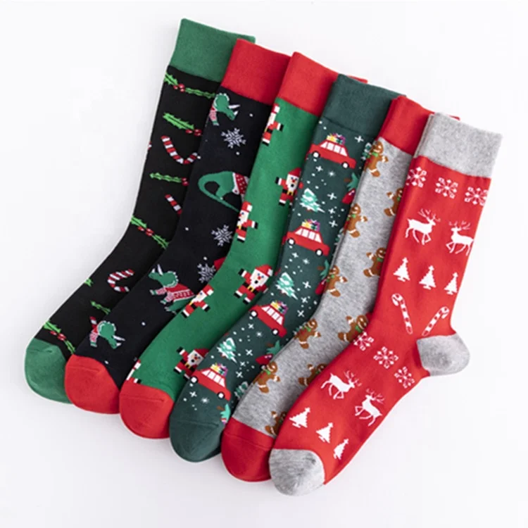 

XIANGHUI wholesale can custom new colorful mid-high tube cotton socks plus size trendy Christmas male socks