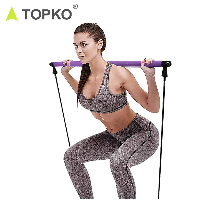 TOPKO Portable Yoga Trainer Pilates Bar Kit Fitness Exercise Adjustable Pilates Stick Resistance Band With Foot Strap, Customize
