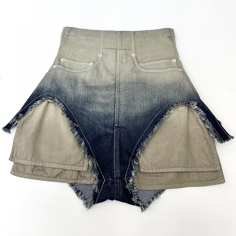 

TWOTWINSTYLE Hot Sale Splicing Pocket Gradient Color Womens Jean Shorts High Waisted
