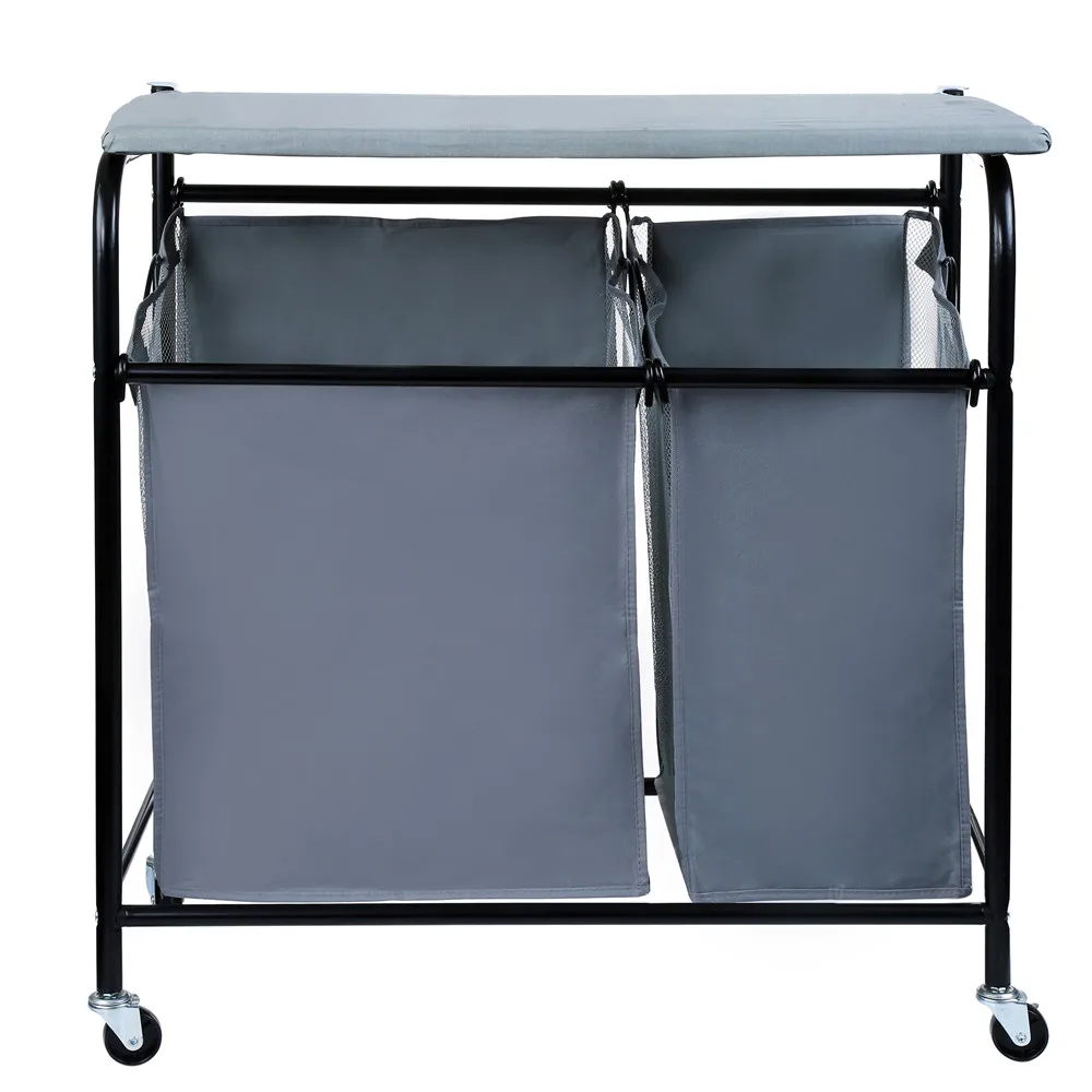 

New Design Heavy Duty 2 compartments collapsible laundry basket polyester, Beige or grey or customized