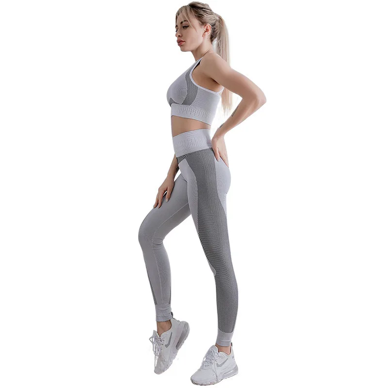 

2021 new seamless two-piece set yoga suit women Cross-border fashion yoga pants sports quick-dry bra running fitness & yoga wear, Customized colors