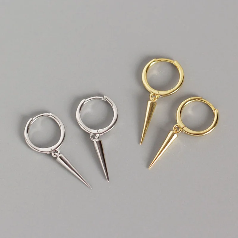 Fashion Jewelry 925 Sterling Silver Earring Long Cone Spike Triangle Shape Pendant Gold Plated Hoop Earrings for Women