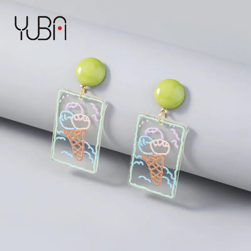 

New transparent embossed fashion color cute graffiti ice cream acrylic earrings accessories female, Picture shows