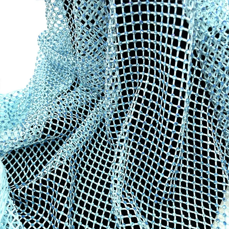 

S556 Wholesale colorful mesh fabric rhinestone Crystal net fabric diamonds fishnet mesh fabric for dress, Green with crystal ab