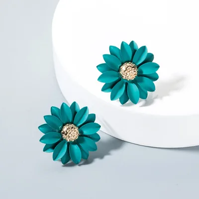 

2021 INS Hot Sale New Boho Earrings Inkjet Bright Colors Metal Stud Flower Daisy Earrings For Women Fashion Jewelry