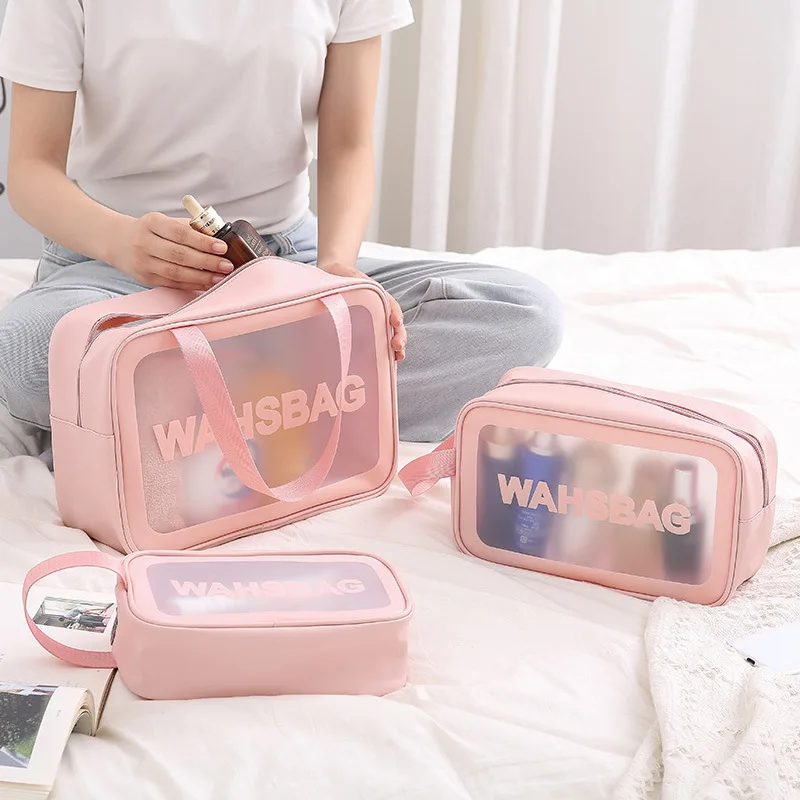 

Portable Transparent PVC Clear Cosmetic Makeup Bag Case Travel Clear Toiletry Bag With Two Handle Wash Bag